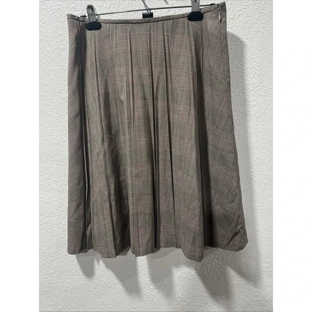 Plaid Pleated Plaid‎ Midi Skirt Size 10 Light Brown Pink A Line Wool Blend - Picture 9 of 12